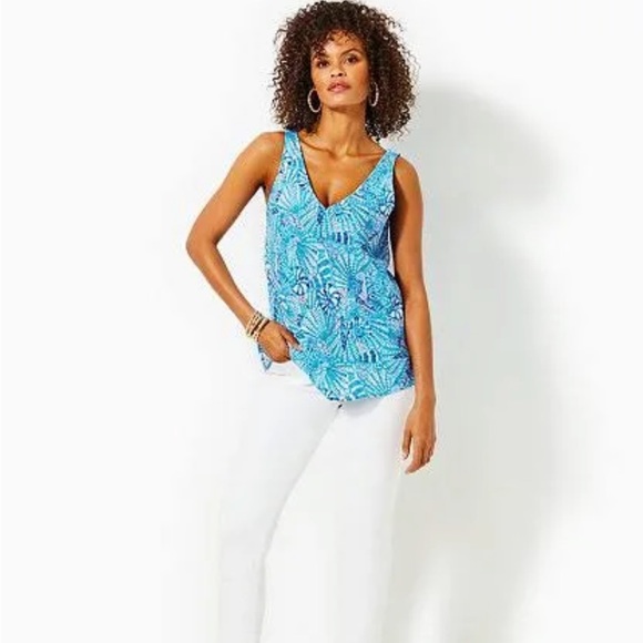 Lilly Pulitzer Florin Sleeveless Linen - Amalfi Blue by the Seashore Tank EUC - Picture 2 of 6